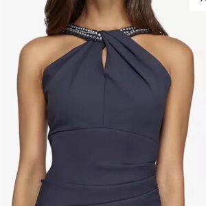 Alex Evenings Embellished Halter Neck Ruched Sheath Dress, Charcoal, 10. $239